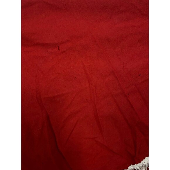 Vtg Tree Skirt Red with White Fringe Santa Snow House Trees Moon Deer Appliqué - Picture 4 of 8